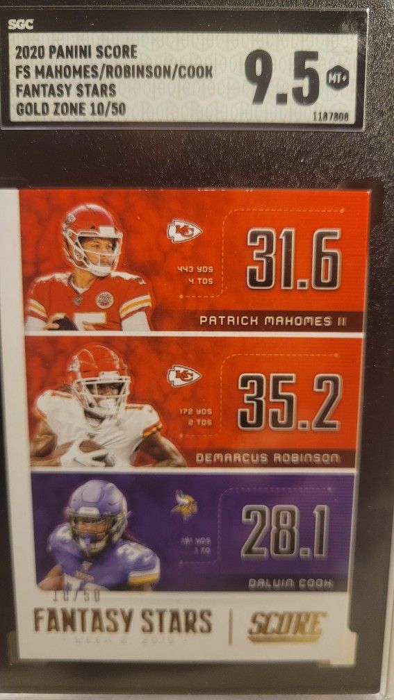 2020 PANINI SCORE FS MAHOMES/ ROBINSON/COOK FANTASY STARS GOLDZONE 10/50 SGC 9.5