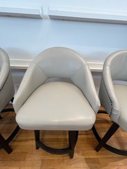 Four Gorgeous Lusso Swivel Counter Height Stools — Dove White Leather