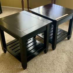 2 ESPRESSO BROWN WOOD SIDE TABLES (SET)