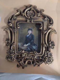 Vintage Signed "Monic" Spanish Gypsy Portrait – Carved Gold Frame