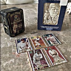 1990s Babe Ruth lots five card metal set and stone sculpture both items are unopened