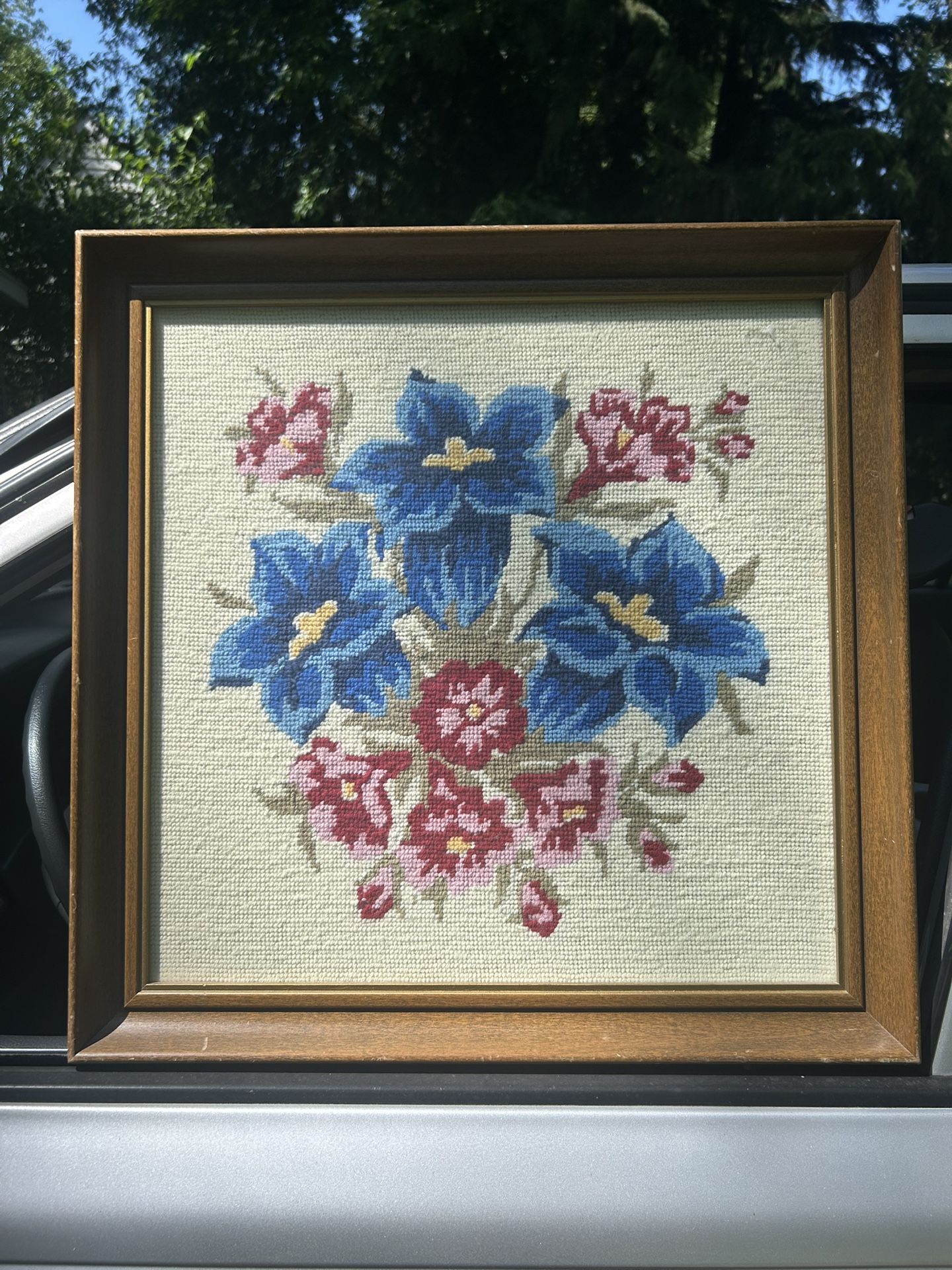 Vintage Floral Needlepoint Framed Art