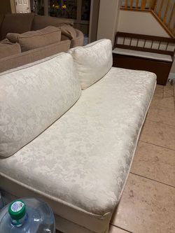 White Floral Damask Sofa with Rope Trim