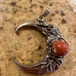 Metal Moon With Red Jasper Crystal Pendant 