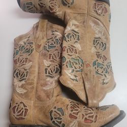 NEW Rare Women Corral Western Roses Square Toe Boots Cowboy Cowgirl Retail $299 R2428 7.5
