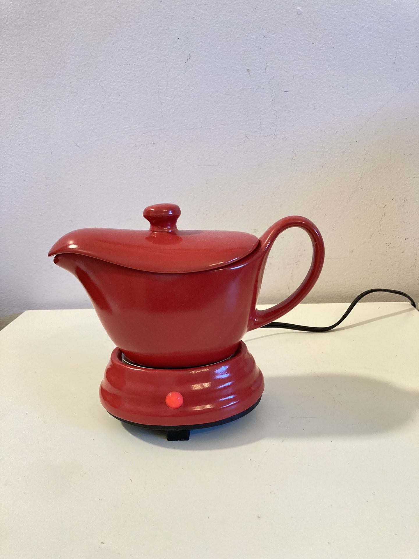 Electric Gravy Boat Warmer With A Ceramic Pot And Lid Red / Burnt Orange
