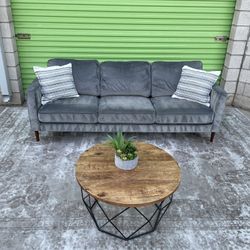 *Free Delivery* Velvet Gray Modern Living Spaces Couch Sofa
