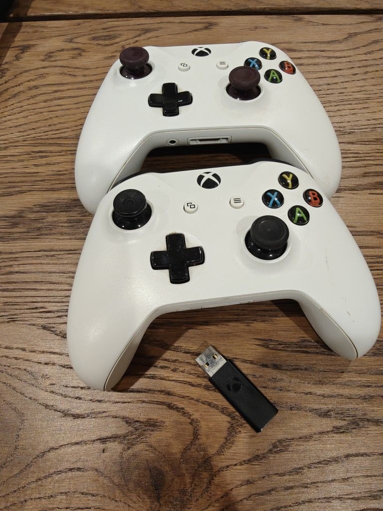 Two X Box Controllers With USB Dongle 