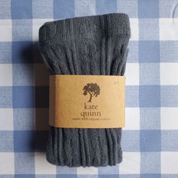 Kate Quinn 4T Iron Gate Blue Gray Ribbed Footless Tights NEW