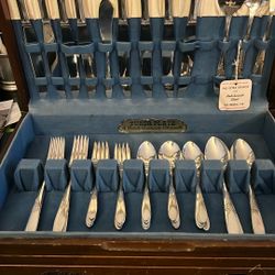 Vintage Tudor Plate Silverware Set by Oneida + Anti-Tarnish Chest 
