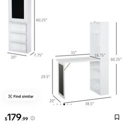 HOMCOM Fold-out Convertible Writing Table Wall Mount Desk Cabinet with Blackboard and Side Shelf Multi-Function Home Office Workstation