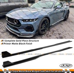 For 24-2026 Ford Mustang AMPP GT Winglet Style Matte Black Side Skirt Extension 