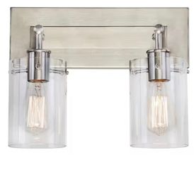 Hampton Bay Regan 12.75 in. 2-Light Brushed Nickel Vanity Light with Clear Glass Shades