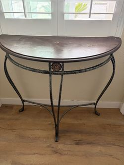 Demilune Console Table with Wrought Iron Base