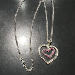 BEAUTIFUL PURE STERLING SILVER NECKLACE WITH A DOBLE HEART SIZE 20 