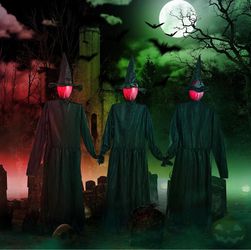 3PCS 5.6FT Halloween Decorations Outdoor Decor Witches Yard Holding Hands 4 Modes PIR Motion Sensor Scare Effect | 7-color flashing glowing heads | | 