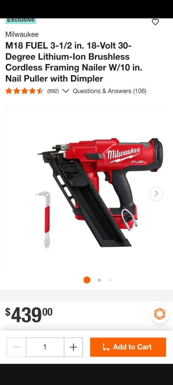 Milwaukee M18 FUEL 21-Degree Framing Nailer.