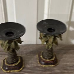 Pair Of Palm Tree Candle Holder 