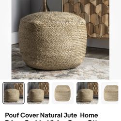 Large Pouf, Jute Ottoman, Brand New, 22” Cover Only 