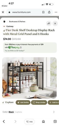 4-Tier Desk Shelf with Metal Grid and Hooks