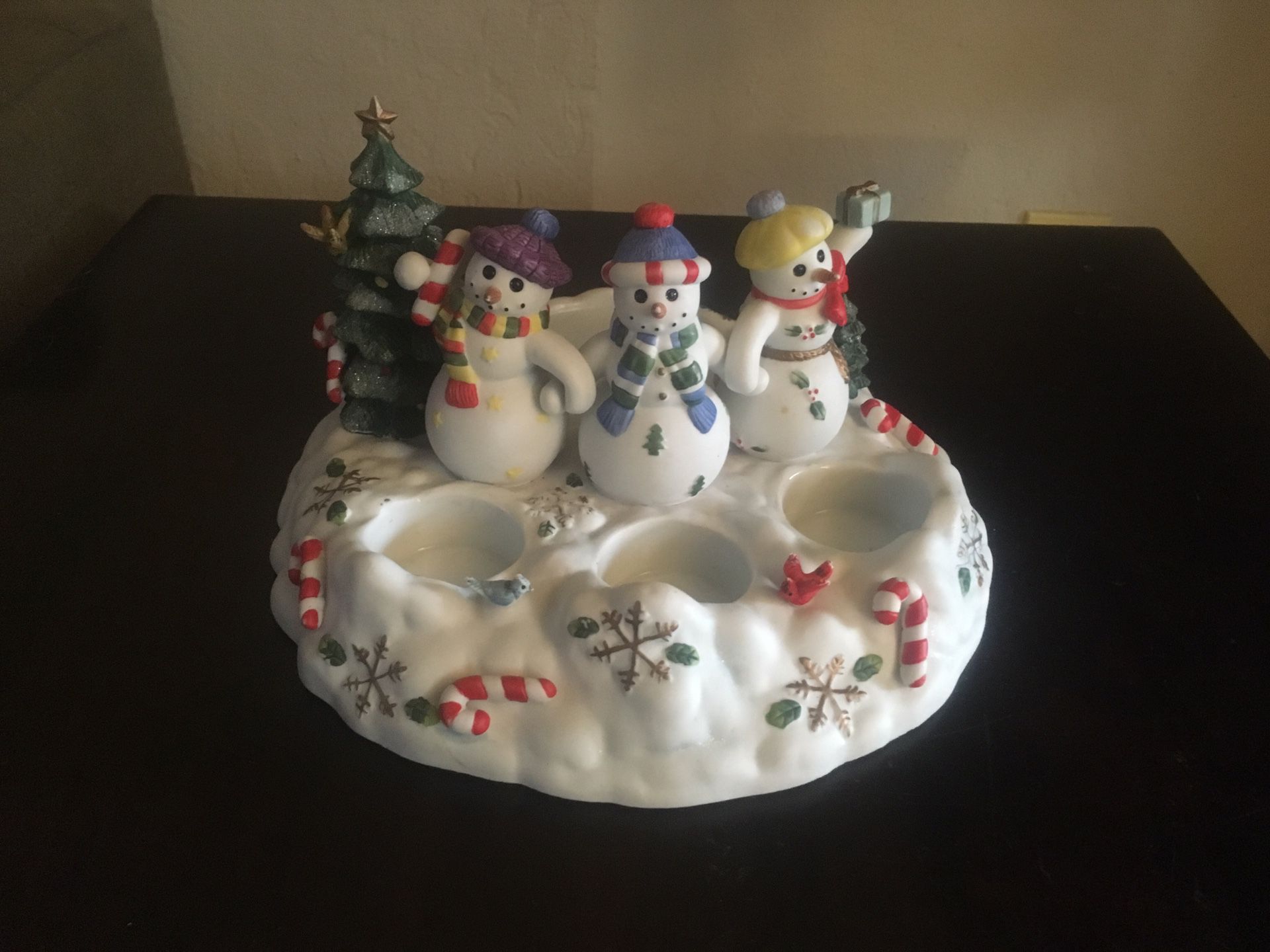 Partylite Snowman trio tealight and pillar candle holder