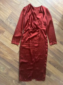 Copper Satin Wrap Midi Dress