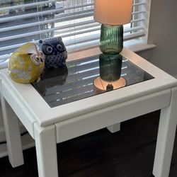 Modern Side Table with Tempered Glass – Hand-Restored ✨