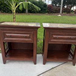 Thomasville Marble Top Night Chests Nightstands End tables One Drawer Rare! They are used in good condition with some cosmetic blemishes. These blemis