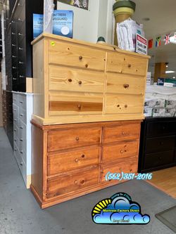 Natural Solid Pine Wood Wide Six Drawer Dresser Tocador