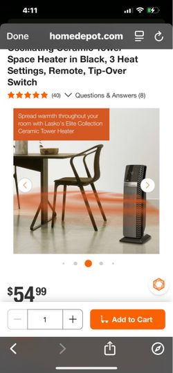 Lasko Oscillating Ceramic Tower Space Heater Black