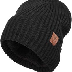 Knit Beanie Winter Hat, Thermal Thick Polar Fleece Snow Skull Cap for Men and Women