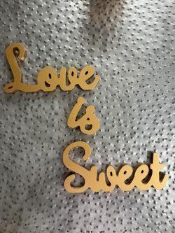 Love Is Sweet Dessert Table Wood Gold Cut Out Letters Sign Wedding Event Birthday Bridal Engagement Event 