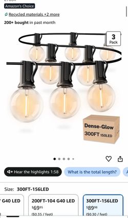 300 FT Outdoor String Lights, Waterproof Outside Patio Light 156 Bulbs Commercial Grade G40 LED Lights, Dimmable Connectable Hanging Lighting for Cafe