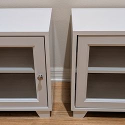 Set of White Side Table Cabinets