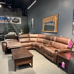 MEGA SALE! Leather Triple  Recliner Power Sectional W/ Extension Foot Rest - Rio (Save $1,800)