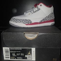 New Little Boys Toddler Retro 3 Shoes Cardinal Red And White Sneakers Size 11c 11 Zapatos De Nino Tamanio 11