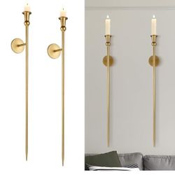 Large Gold Candle Sconces Set of 2 - Metal Wall Decor Tall Candle Holder for Living Room Dining Room Bedroom Festival Decoration (32.5" H)