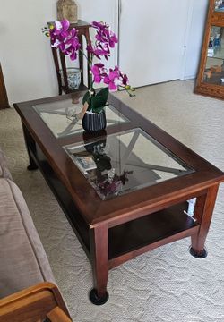Wood and Glass Coffee Table with Lower Shelf