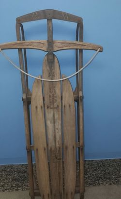 Vintage Flexible Flyer Airline Pursuit Sled Wood Metal Steerable Runner Sled Decor