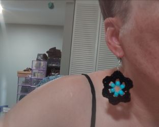 Black Crochet Flower Earring with Turquoise Beads