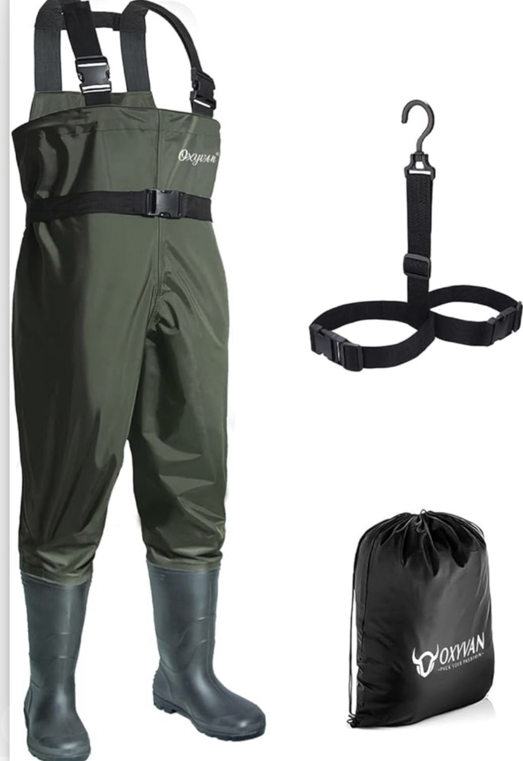 OXYVAN Chest Waders with Boots for Men & Women, Nylon/PVC Lightweight Fishing Wader with Boots Hanger