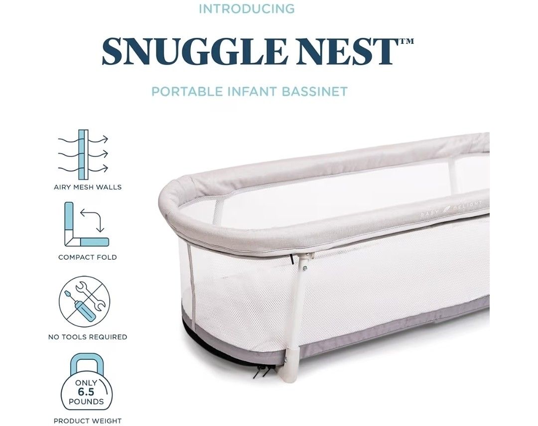 NIB Baby Delight Snuggle Nest Bassinet, Portable Baby Bed, for Infants 0 – 5 Months, Driftwood Grey