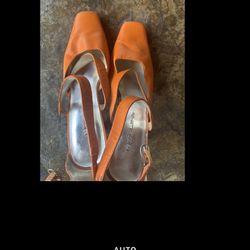 EUC Bellini VTG Pump Orange Leather Party Retro Heel Size 7M dress shoe 