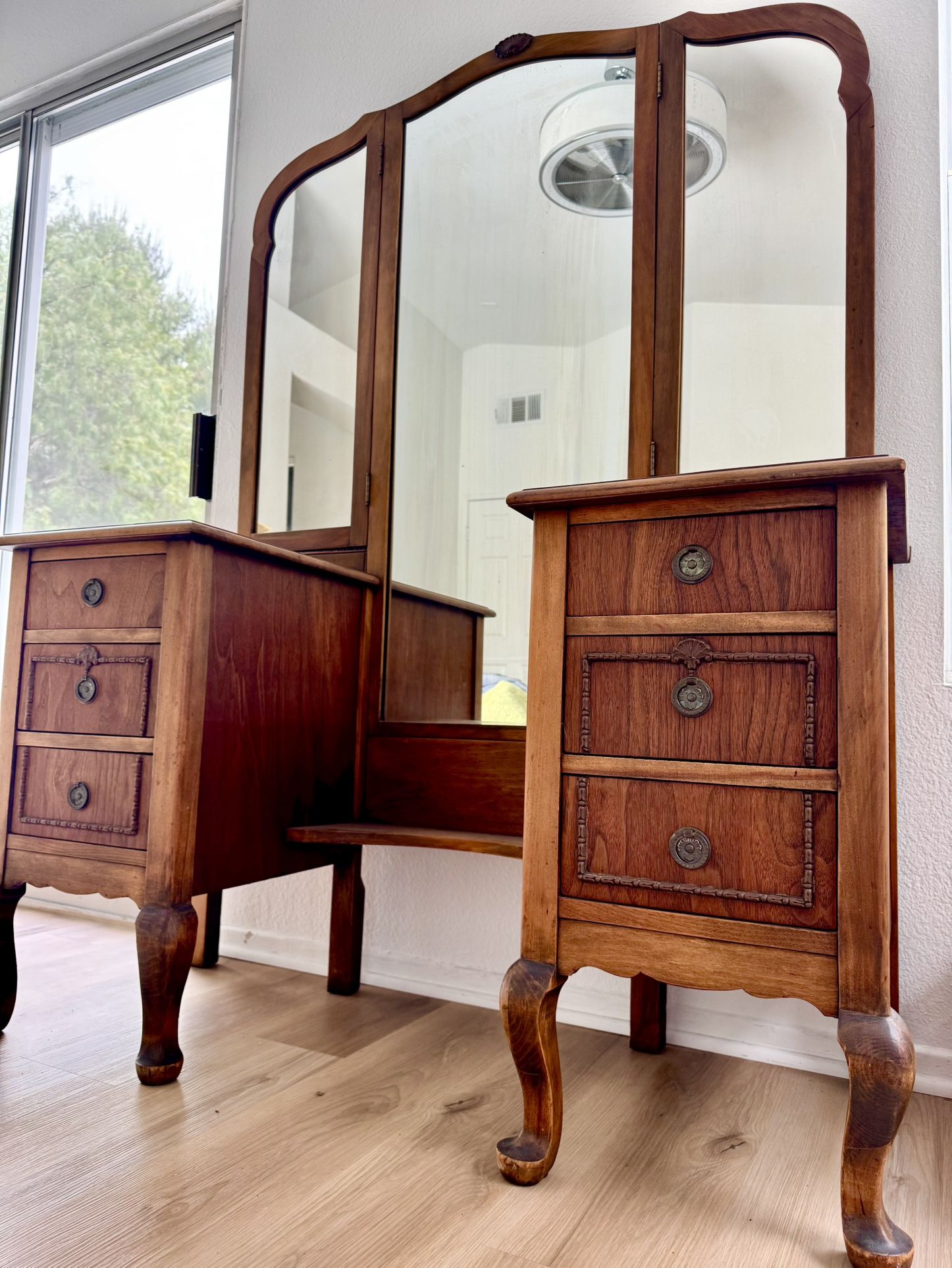 Walnut Vanity With Mirror