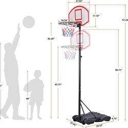 Portable Basketball Hoop Outdoor, Basketball Goal Adjustable 5.4-7Ft, Basket Ball Hoop for Kids, Youth, Driveway Backyard Hoop with PC Backboard