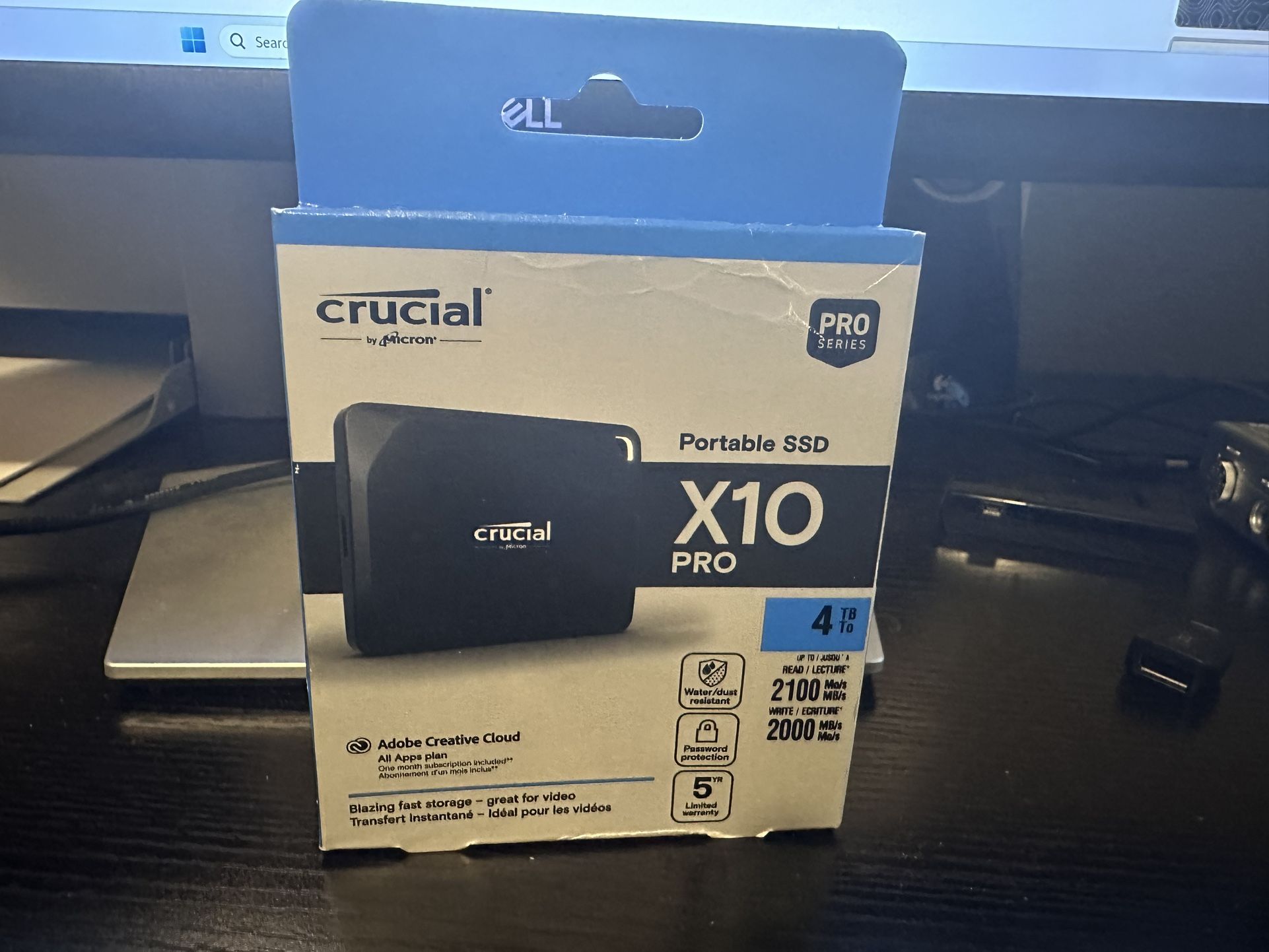 Crucial X10 Pro 4TB Portable SSD, Up to 2100MB/s Read, 2000MB/s Write, 3.2 USB-C, External Solid Sta