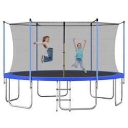 🔥14FT Trampoline for Kids with Safety Inner Enclosure Net, Easy assembly Round Outdoor Recreational Trampoline High Stability   💰200$  