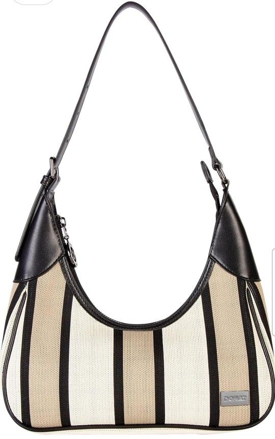 DOMAT Shoulder Bag for Women, Striped Hobo Handbag, Cute Clutch Purse with Zipper Closure, Designer Small Satchel Bag