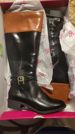 Knee-High Riding Boots Black and Tan