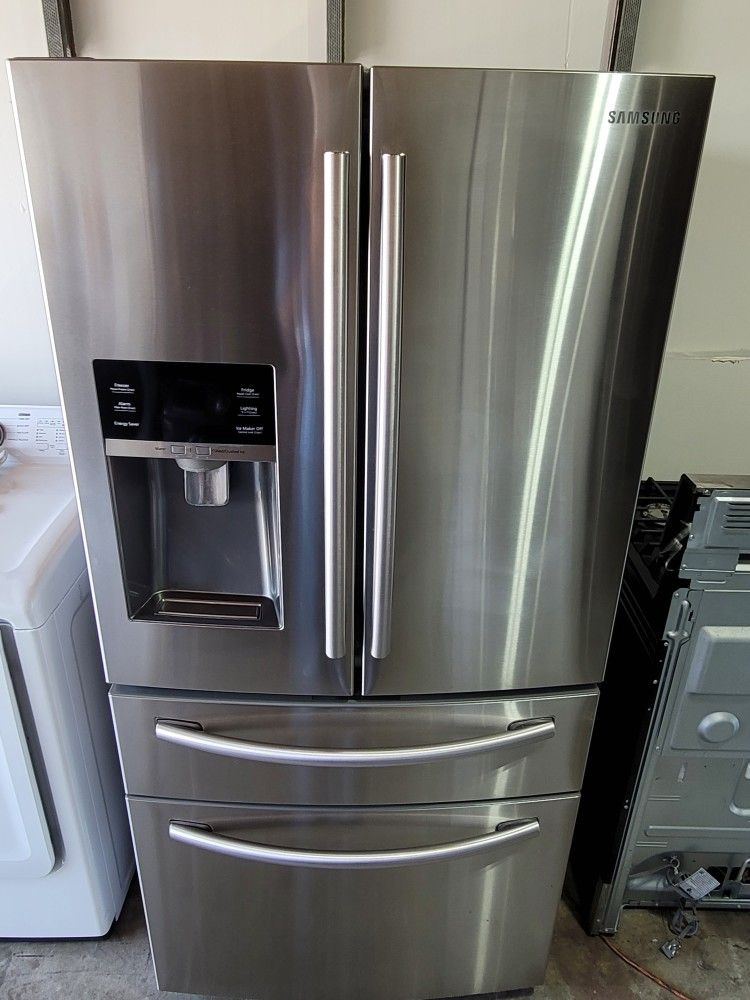 Samsung 33" Wide Apartment Size Stainless Steel French Door 4 Door Refrigerator With Water And Ice Dispenser